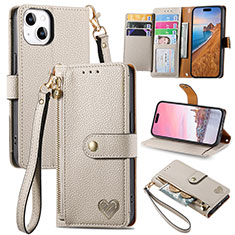 Coque Portefeuille Livre Cuir Etui Clapet S07D pour Apple iPhone 13 Gris