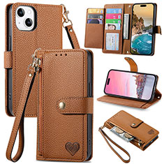 Coque Portefeuille Livre Cuir Etui Clapet S07D pour Apple iPhone 13 Marron