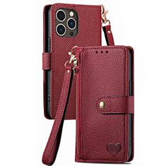 Coque Portefeuille Livre Cuir Etui Clapet S07D pour Apple iPhone 13 Pro Rouge