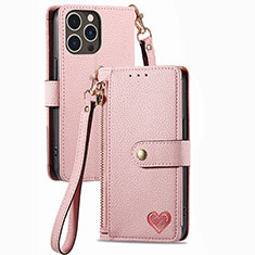 Coque Portefeuille Livre Cuir Etui Clapet S07D pour Apple iPhone 14 Pro Max Rose