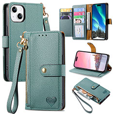 Coque Portefeuille Livre Cuir Etui Clapet S07D pour Apple iPhone 14 Vert