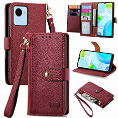 Coque Portefeuille Livre Cuir Etui Clapet S07D pour Realme C30 Rouge