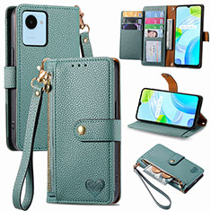 Coque Portefeuille Livre Cuir Etui Clapet S07D pour Realme C30 Vert