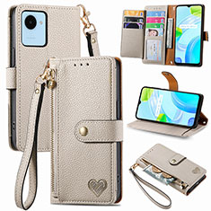 Coque Portefeuille Livre Cuir Etui Clapet S07D pour Realme C30s Gris