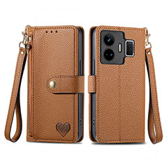 Coque Portefeuille Livre Cuir Etui Clapet S07D pour Realme GT5 5G Marron