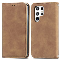 Coque Portefeuille Livre Cuir Etui Clapet S07D pour Samsung Galaxy S22 Ultra 5G Marron