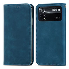 Coque Portefeuille Livre Cuir Etui Clapet S08D pour Xiaomi Poco X4 Pro 5G Bleu