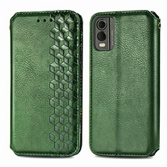 Coque Portefeuille Livre Cuir Etui Clapet S09D pour Nokia C210 Vert