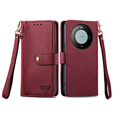 Coque Portefeuille Livre Cuir Etui Clapet S15D pour Huawei Mate 60 Pro Rouge