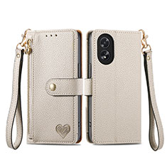 Coque Portefeuille Livre Cuir Etui Clapet S15D pour Oppo A58 4G Gris