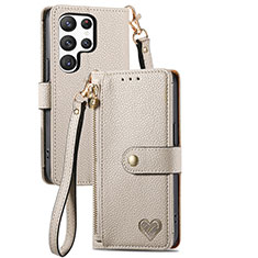 Coque Portefeuille Livre Cuir Etui Clapet S15D pour Samsung Galaxy S22 Ultra 5G Gris