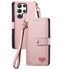 Coque Portefeuille Livre Cuir Etui Clapet S15D pour Samsung Galaxy S25 Ultra 5G Rose