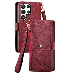 Coque Portefeuille Livre Cuir Etui Clapet S15D pour Samsung Galaxy S25 Ultra 5G Rouge