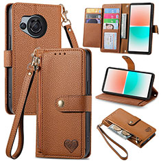 Coque Portefeuille Livre Cuir Etui Clapet S15D pour Sharp Aquos R8s Marron