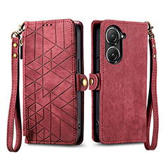 Coque Portefeuille Livre Cuir Etui Clapet S17D pour Asus Zenfone 9 Rouge