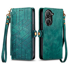 Coque Portefeuille Livre Cuir Etui Clapet S17D pour Asus Zenfone 9 Vert