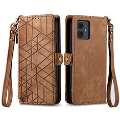 Coque Portefeuille Livre Cuir Etui Clapet S17D pour Motorola Moto G14 Marron