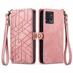 Coque Portefeuille Livre Cuir Etui Clapet S17D pour Motorola Moto G72 Rose