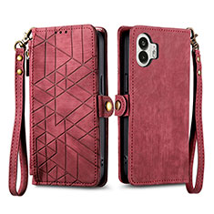 Coque Portefeuille Livre Cuir Etui Clapet S17D pour Nothing Phone 2 Rouge