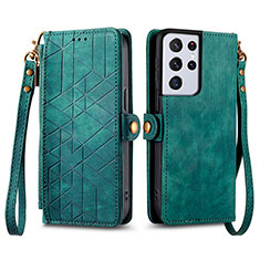 Coque Portefeuille Livre Cuir Etui Clapet S17D pour Samsung Galaxy S24 Ultra 5G Vert