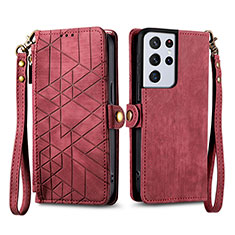 Coque Portefeuille Livre Cuir Etui Clapet S17D pour Samsung Galaxy S25 Ultra 5G Rouge