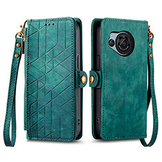 Coque Portefeuille Livre Cuir Etui Clapet S17D pour Sharp Aquos R8 Vert