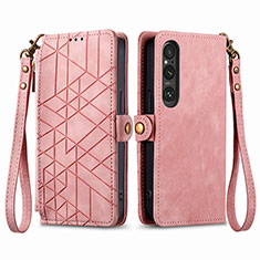 Coque Portefeuille Livre Cuir Etui Clapet S17D pour Sony Xperia 1 V Rose