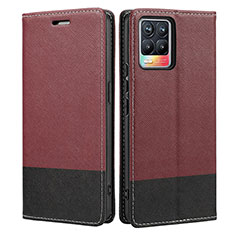 Coque Portefeuille Livre Cuir Etui Clapet SY2 pour Realme 8 4G Vin Rouge