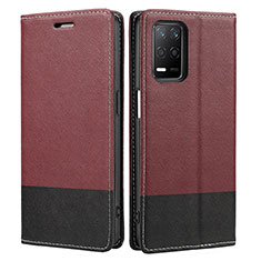 Coque Portefeuille Livre Cuir Etui Clapet SY2 pour Realme 8 5G Vin Rouge