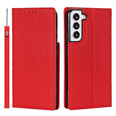 Coque Portefeuille Livre Cuir Etui Clapet T02D pour Samsung Galaxy S21 FE 5G Rouge