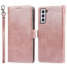 Coque Portefeuille Livre Cuir Etui Clapet T04D pour Samsung Galaxy S21 FE 5G Or Rose