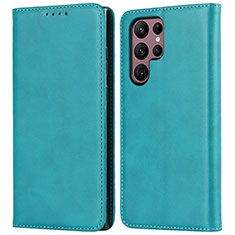 Coque Portefeuille Livre Cuir Etui Clapet T04D pour Samsung Galaxy S21 Ultra 5G Cyan