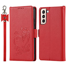 Coque Portefeuille Livre Cuir Etui Clapet T05D pour Samsung Galaxy S21 5G Rouge