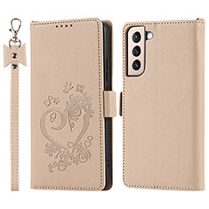 Coque Portefeuille Livre Cuir Etui Clapet T05D pour Samsung Galaxy S21 Plus 5G Or