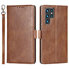 Coque Portefeuille Livre Cuir Etui Clapet T05D pour Samsung Galaxy S23 Ultra 5G Marron