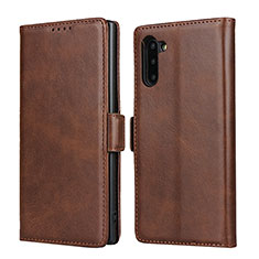 Coque Portefeuille Livre Cuir Etui Clapet T08 pour Samsung Galaxy Note 10 Marron