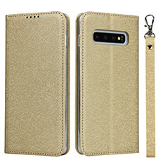 Coque Portefeuille Livre Cuir Etui Clapet T09 pour Samsung Galaxy S10 Plus Or