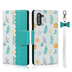 Coque Portefeuille Livre Cuir Etui Clapet T10 pour Samsung Galaxy Note 10 Cyan