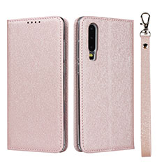 Coque Portefeuille Livre Cuir Etui Clapet T11 pour Huawei P30 Or Rose