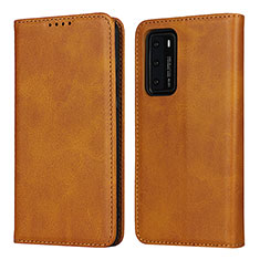 Coque Portefeuille Livre Cuir Etui Clapet T11 pour Huawei P40 Orange