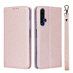 Coque Portefeuille Livre Cuir Etui Clapet T14 pour Huawei Honor 20 Or Rose