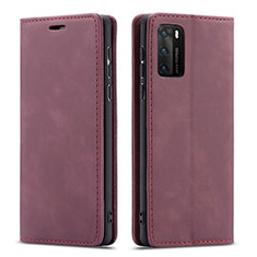 Coque Portefeuille Livre Cuir Etui Clapet T18 pour Huawei P40 Vin Rouge