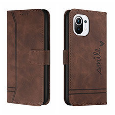 Coque Portefeuille Livre Cuir Etui Clapet T22 pour Xiaomi Mi 11 5G Marron