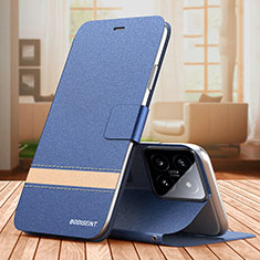 Coque Portefeuille Livre Cuir Etui Clapet TB1 pour Xiaomi Mi 14 5G Bleu