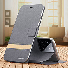 Coque Portefeuille Livre Cuir Etui Clapet TB1 pour Xiaomi Mi 14 5G Gris