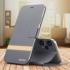 Coque Portefeuille Livre Cuir Etui Clapet TB1 pour Xiaomi Redmi Note 12 Turbo 5G Gris