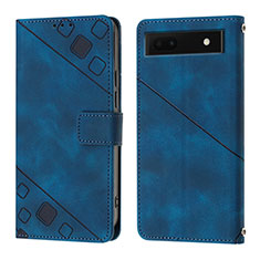 Coque Portefeuille Livre Cuir Etui Clapet Y01B pour Google Pixel 6a 5G Bleu