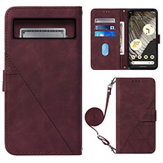 Coque Portefeuille Livre Cuir Etui Clapet Y01B pour Google Pixel 8 5G Vin Rouge