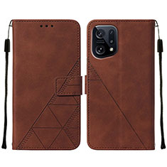 Coque Portefeuille Livre Cuir Etui Clapet Y01B pour Oppo Find X5 5G Marron