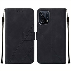 Coque Portefeuille Livre Cuir Etui Clapet Y01B pour Oppo Find X5 5G Noir